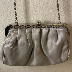 Gunne Sax Pleated Metallic Fabric Crossbody Purse.